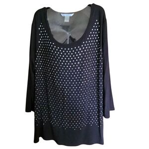Women's‎ L Peter Nygard Black Rhinestone Dressy Long Sleeve Top Soft NWT
